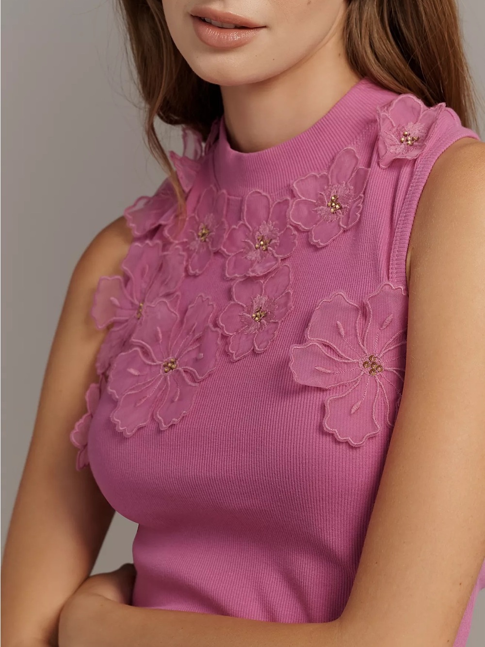 NWT Size XS - Anthropologie Sleeveless 3D Floral Appliqué Top Cotton (US$ 88)